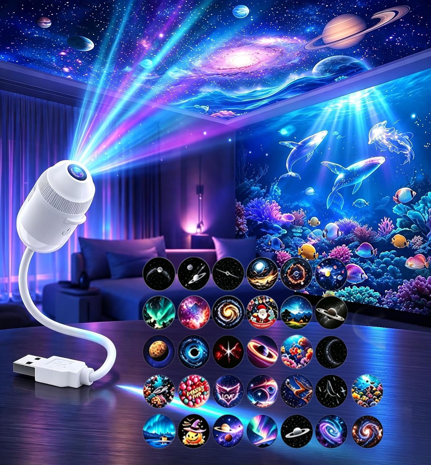 HD Smart Dynamic 5D Holographic Night Light Projector Plug and Play