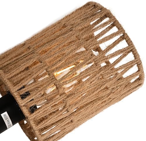 Miniatura 6 de Lámpara de techo estilo bohemio, mini lámpara de araña de ratán con bombilla LED regulable, lámparas de techo tejidas a mano, montaje empotrado para