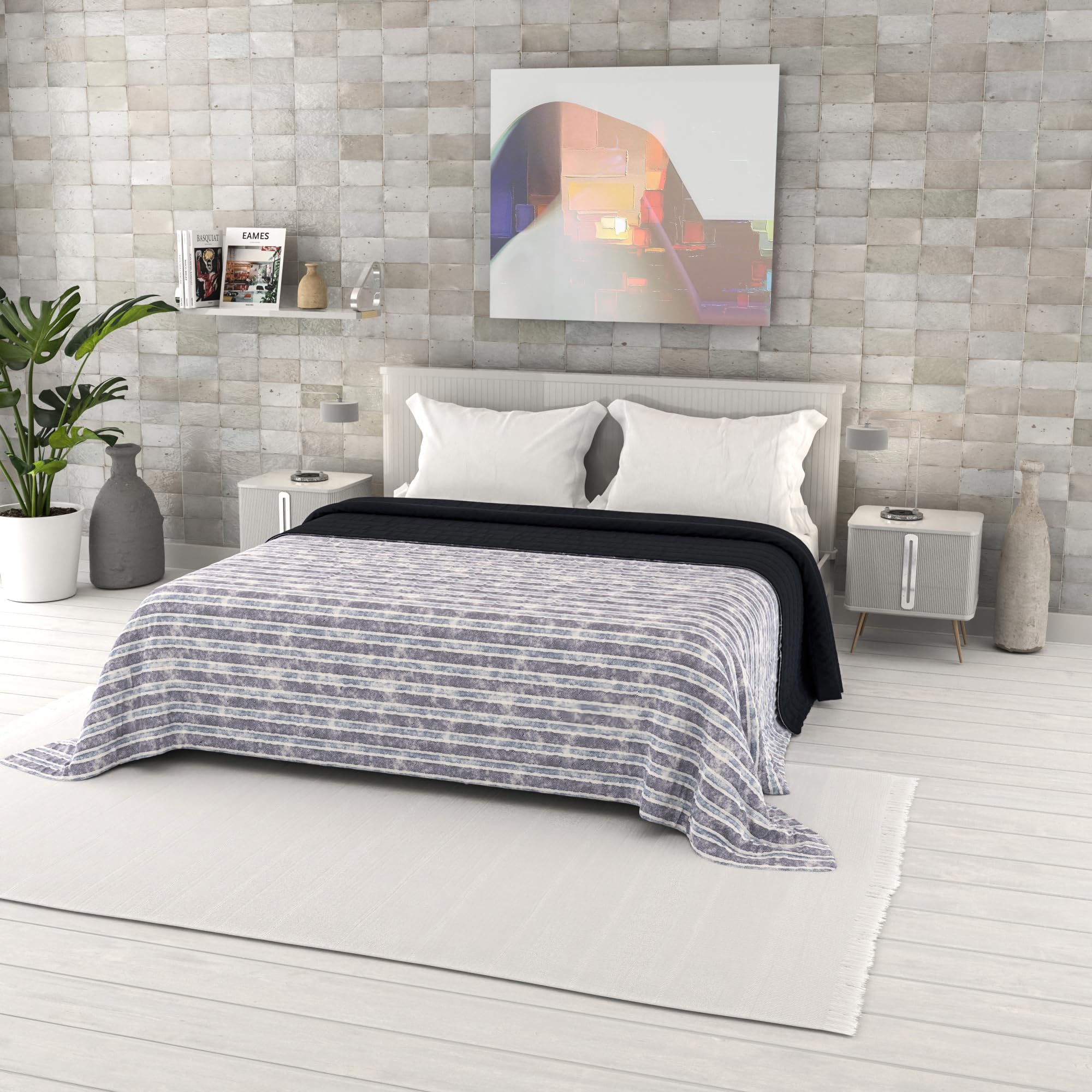 Italian Bed Linen Summer quilt FANTASY, Microfiber, Double 260x270cm, Jeans Stripes