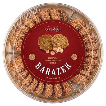 Eastanbul Barazek, Barazek with Sesame Cookies, Lebanese Sweets, 10.6oz | Pistachio Cookies, Sesame Snaps, Middle Eastern Sweets, Sesame Cookies, Eid Cookies, Classic Barazek with Pistachio