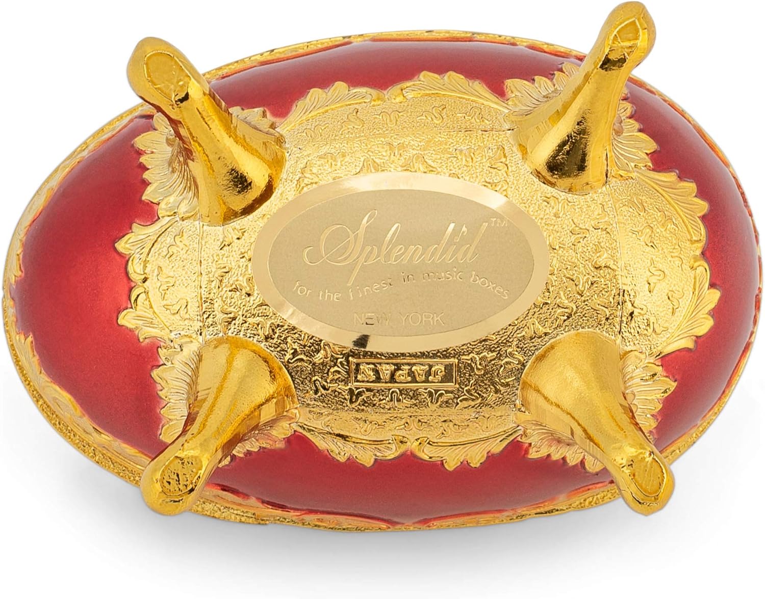 Splendid Faberge Style Red Egg Shaped Music Box Jewelry Box Crystallized with Sparkling Elements Playing Ode to Joy