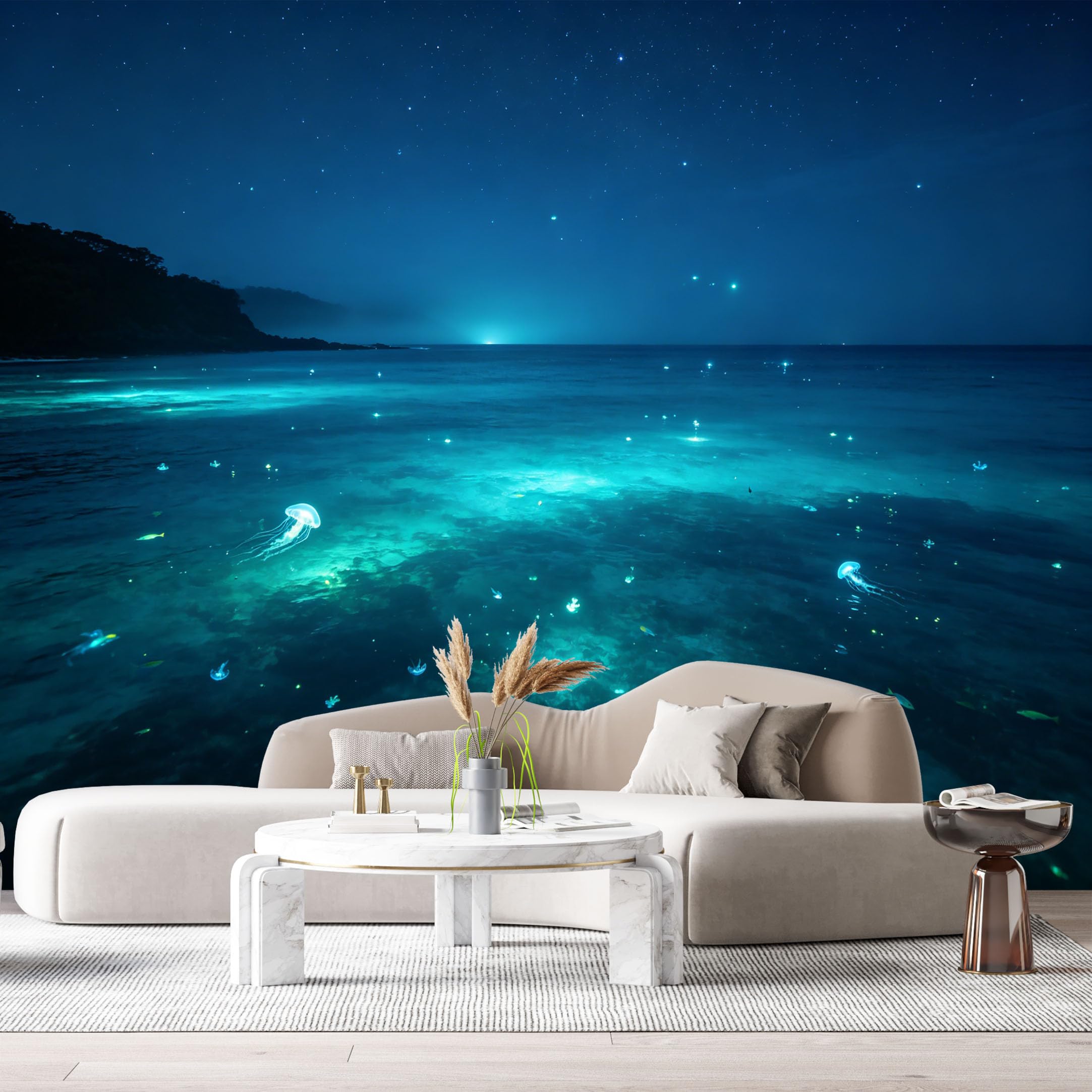 Custom Size Wall Murals Bioluminescent Ocean Marine Landscape Night Sky Jellyfish SelfAdhesiveWall Fabric Removable Wallpaper Wall Decor for Living Room Bedroom Bathroom