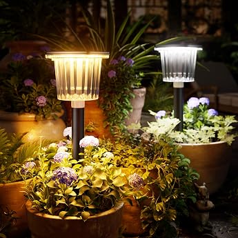 Bitpot Very Bright Solar Lights for Outdoors Pack of 2 Longlife Solar Lights Garden Warm White 3000 K/Cool White 12000 K IP65 Waterproof Garden Lights Solar for Paths Patio Lawn [Energy Class A++]