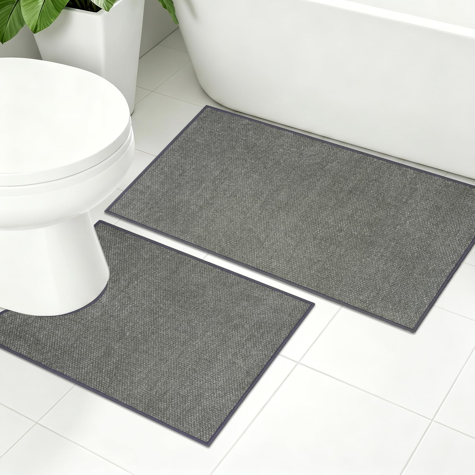 Famibay Set di 2 tappetini da bagno, antiscivolo, lavabili, assorbenti d'acqua, tappetino da bagno per pavimento del bagno, grigio