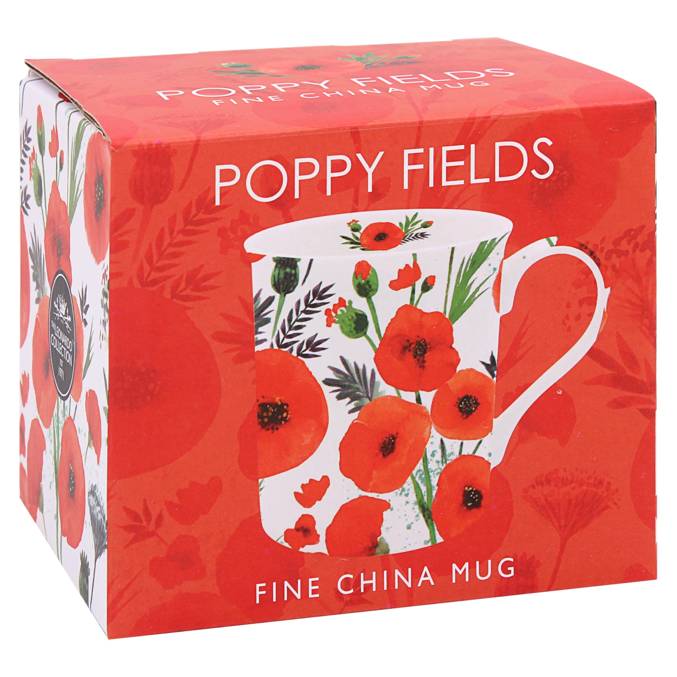 The Leonardo Collection Finola Stack Poppy Mug for Home & Kitchen | Stylish Ceramic Mugs for Tea & Coffee | Lovely Cup Set for Mens Gifts & Birthday Gifts for Women