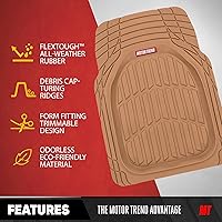 Vista 4 de Motor Trend Original FlexTough Beige Rubber Car Floor Mats for 3 Row Vehicles, Front & Rear 2nd Row Deep Dish All Weather Automotive Heavy Duty Trim