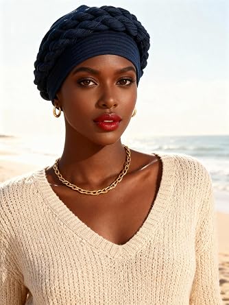 Turban Cap Head Wraps for Women African Hair Wrap Hat with Braided Twist