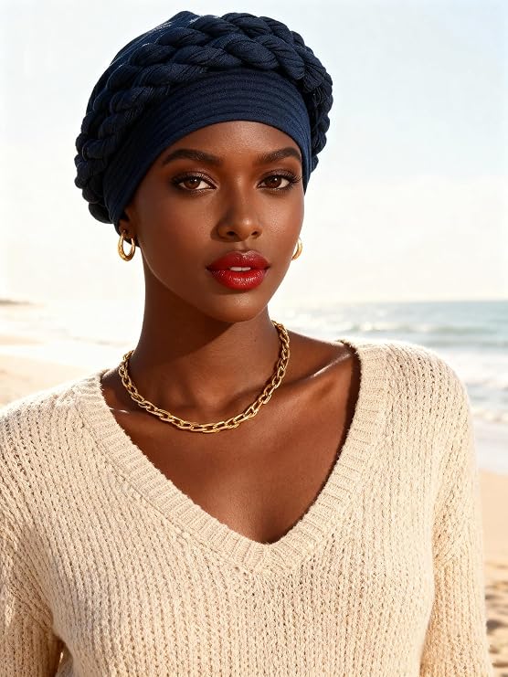Turban Cap Head Wraps for Women African Hair Wrap Hat with Braided Twist