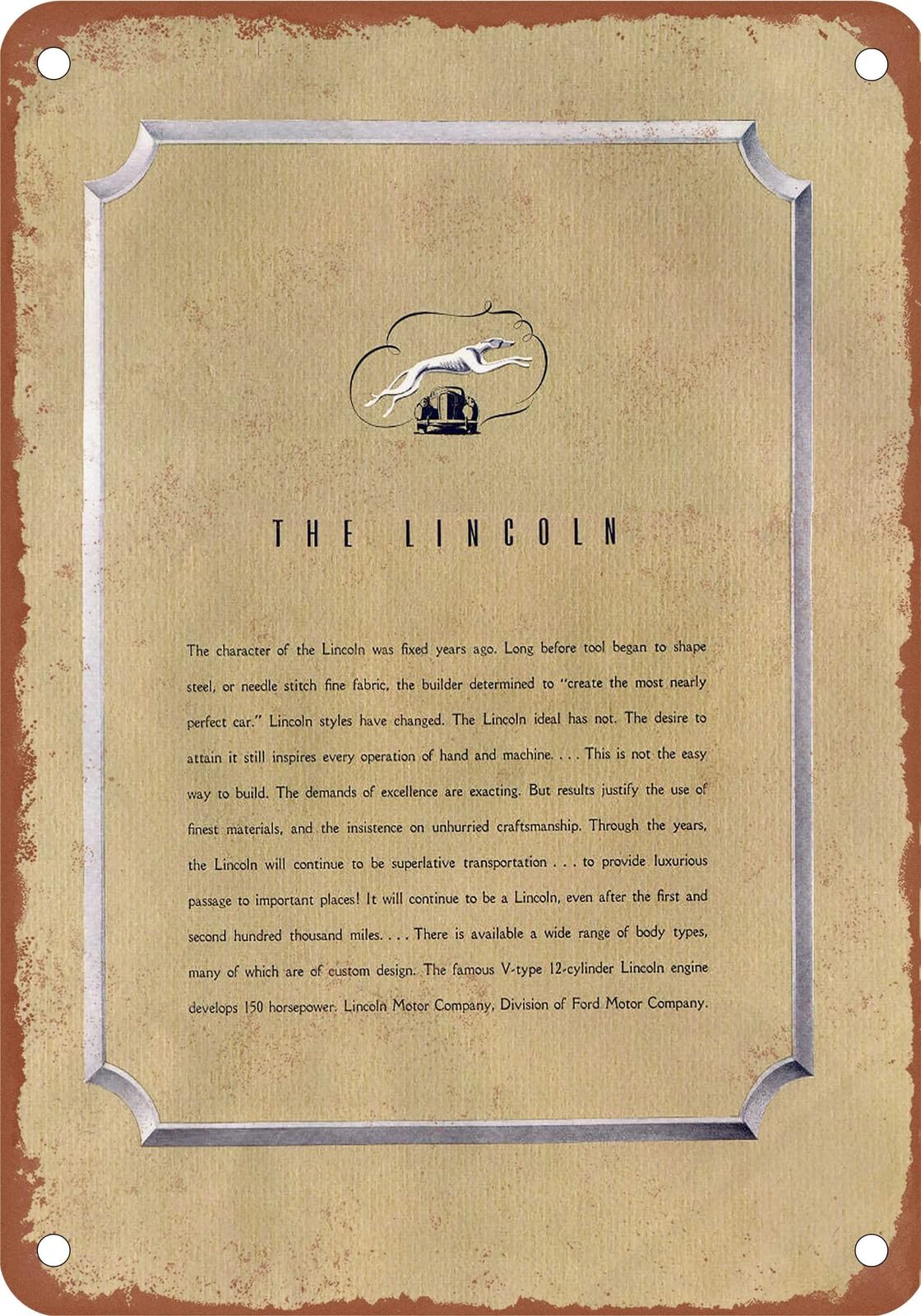 METAL SIGN - 1939 Lincoln Vintage Ad 02 - Old Retro Rusty Look home decor