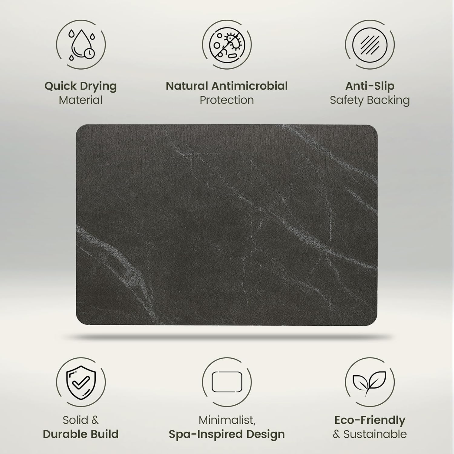 Quick Dry Shower Stone Bath Mat, Super Absorbent & Non-Slip 24 x 16 Inch Diatomaceous Earth Mat, Durable & Easy to Clean Diatomite Bath Mat for Bathroom Floor/Kitchen (Marble)