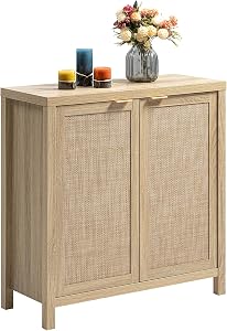 SICOTAS Rattan Boho Sideboard Buffet Cabinet with Large Storage
