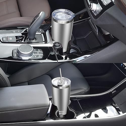 Vista 214 de WETOWETO - Vaso térmico de acero inoxidable de 20 onzas con mango, taza de café con 2 tapas y 2 pajillas, doble pared con aislamiento al vacío, vaso