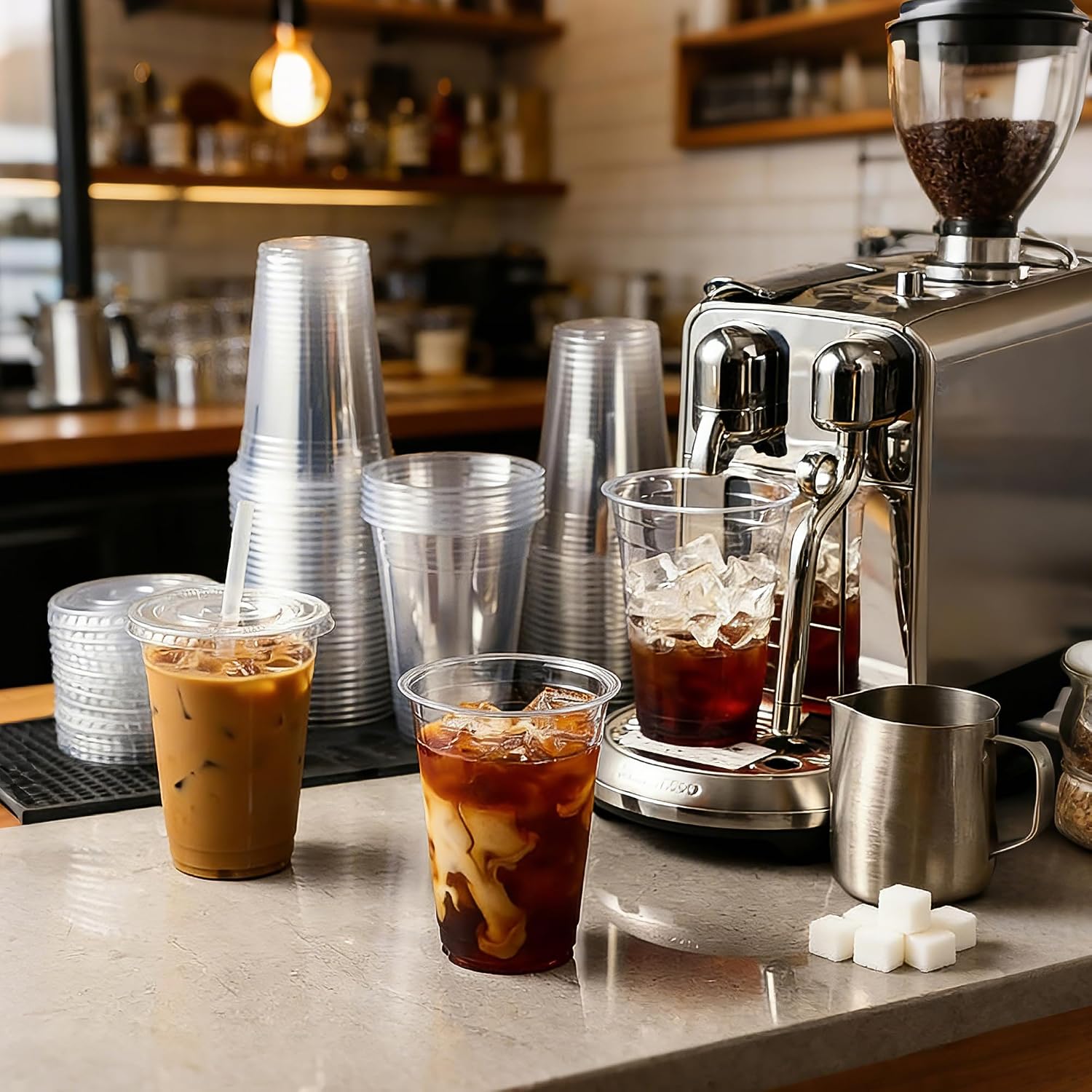 Ginkgo 100 Pack - 16 oz Clear Plastic Cups with Lids and Straws, Leak-Proof & Sturdy, Disposable Iced Coffee Cups for Smoothie, Cold Drinks