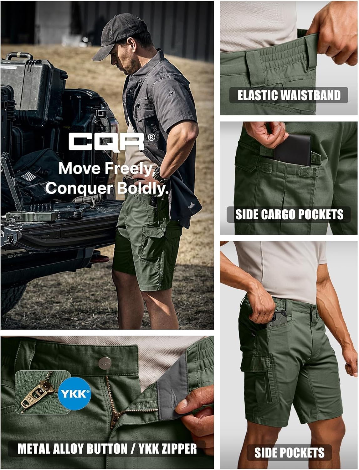 CQR Men's Flex Casual Cargo Shorts, Lightweight Water Resistant Golf Shorts, Stretch Tactical Work Shorts with Multi-Pocket - Image 6