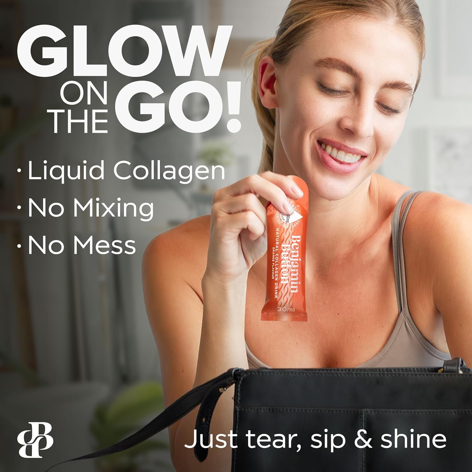 Benjamin Button 12,000mg Marine Collagen Liquid Shots| High Strength Hydrolyzed Marine Collagen Peptides w/Hyaluronic Acid & Vitamin C for Skin, Hair & Joints | Orange, 14 Daily Servings 30ml