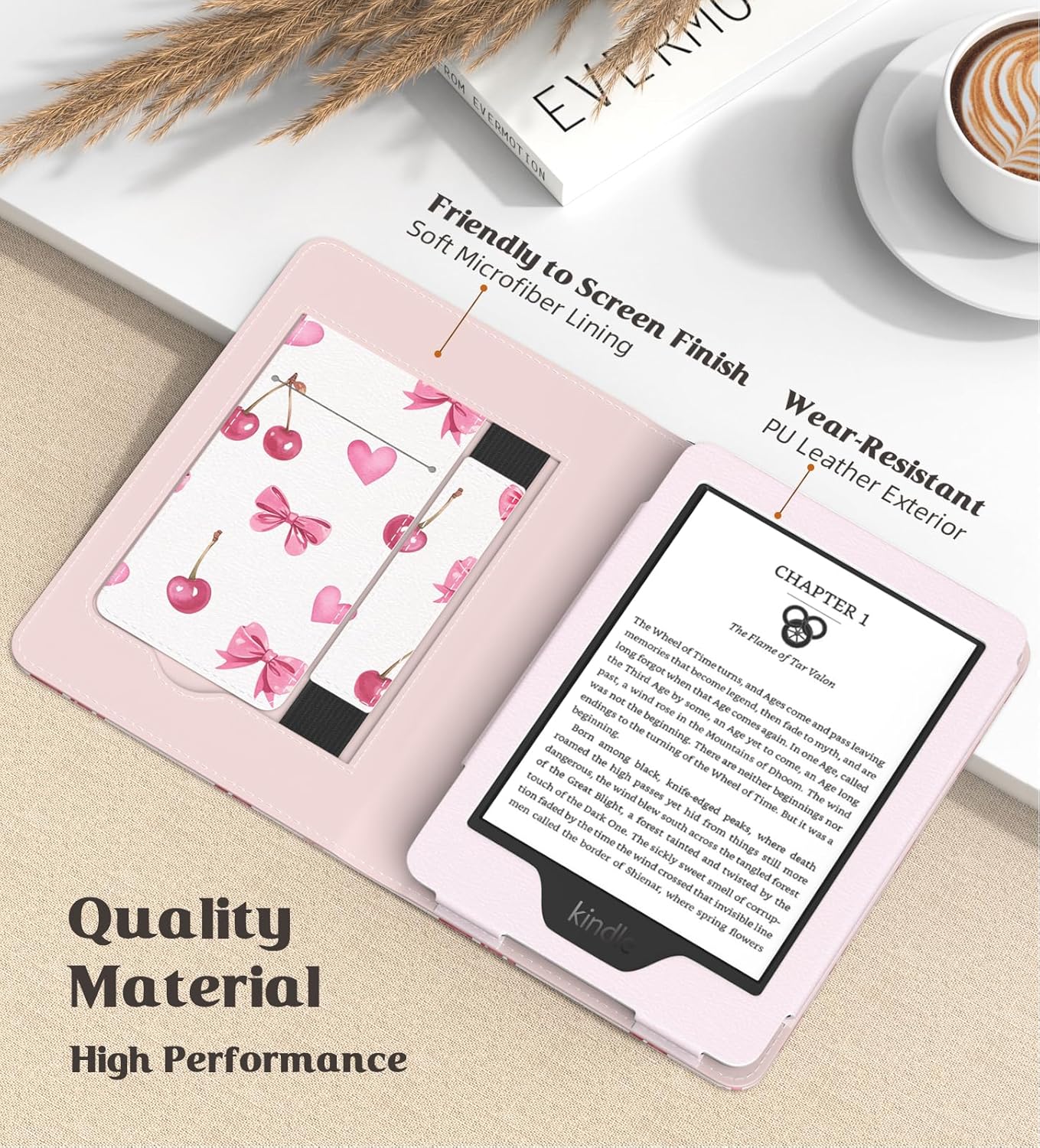 MoKo Case for 6" All-New eBook(11th Generation-2024/2022), Lightweight Shell Cover with Hand Strap Auto Wake/Sleep for E-Reader 11th Gen. 2024, Not fit Kobo Aura 2/Remarkable, Cherry Bow