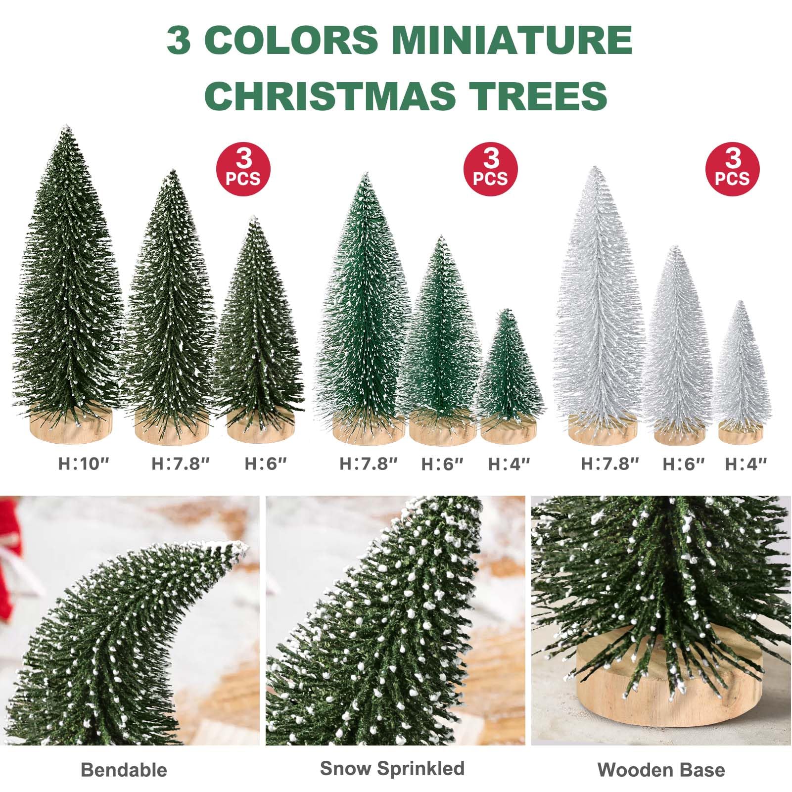 Mini-Weihnachtsbäume Aus Flaschenbürste, 5 Größen, Mit Lichterkette & Figuren – Deko Für Tisch & Dorf