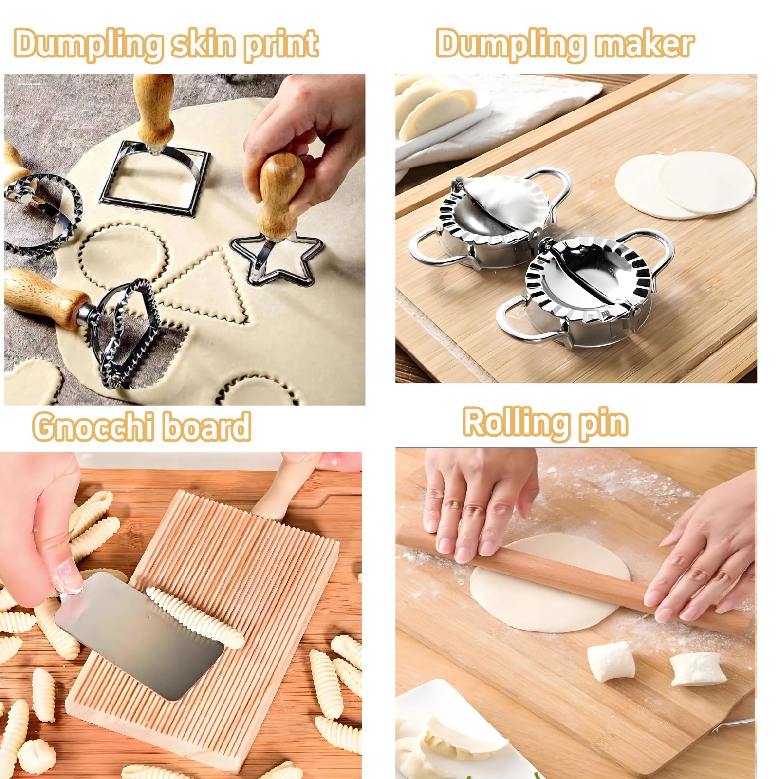 Kit de 11 outils de fabrication de pâtes - Rouleau à pâtisserie - Planche à gnocchi - Grattoir à pâte - Raviolis - Outils de fabrication de pâtes
