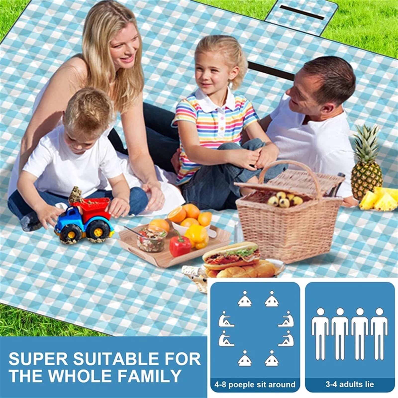 Coperta da Picnic 2x2m Tappetino da Campeggio for Picnic Coperta da Spiaggia Lavabile antisabbia Pieghevole con 3 Strati Parco Escursionismo Cortile Uso Esterno più Grande più Spessa(11)