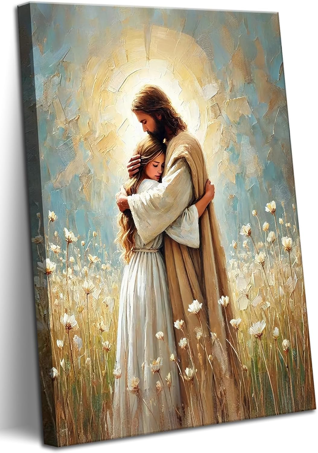 Jesus Embracing Woman Wall Art Jesus and Woman Pictures Wall Decor Christ Religious Painting Prints Christian Healing Artwork Home Decor for Bedroom Living Room Church 16X24 Inch Ready to Hang