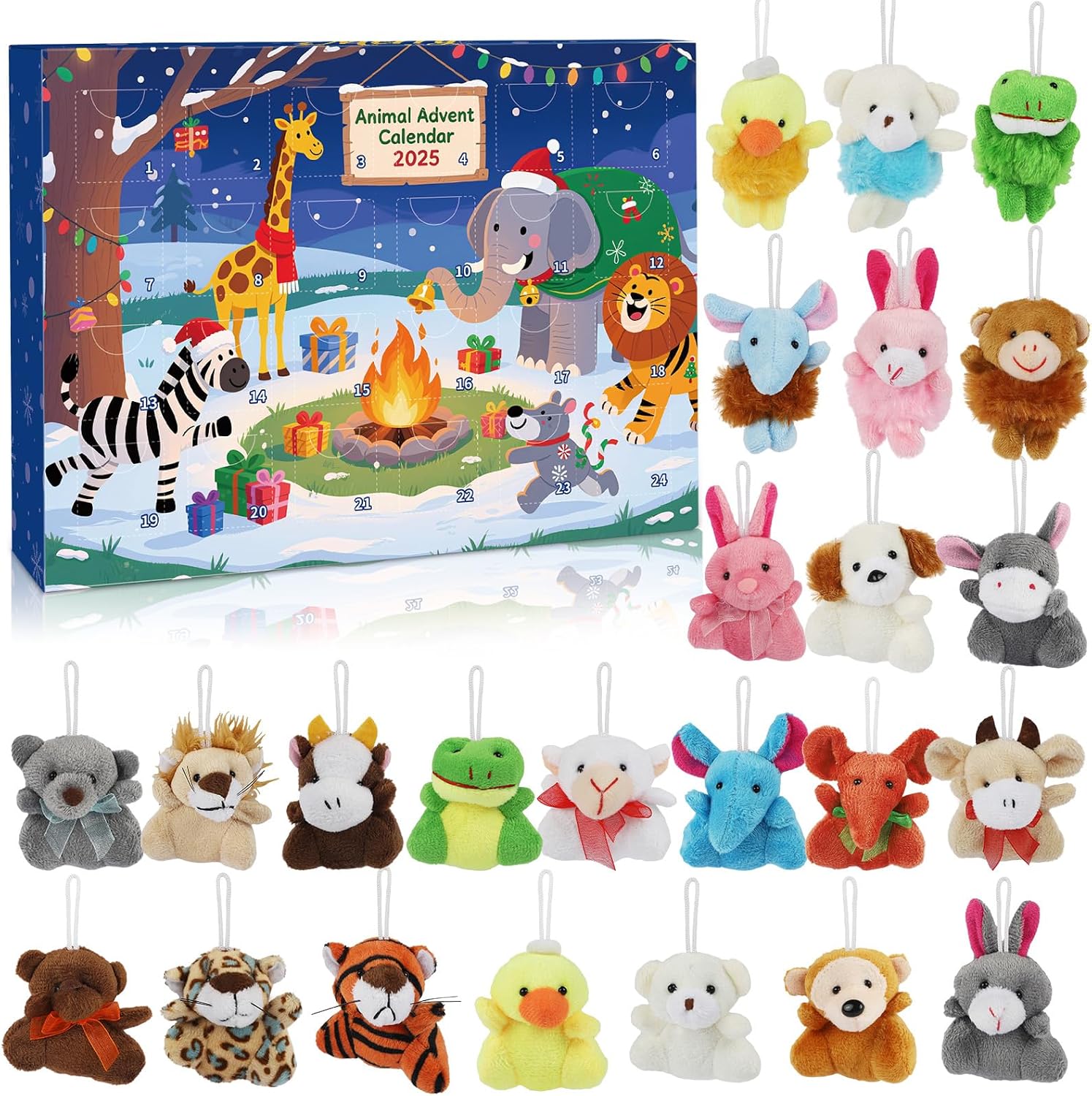 Advent Calendar 2026 for Kids, Christmas Countdown Calendar 24 Days with Mini Animal Plush Toys, Stuffed Animals Christmas Tree Decorations, Plush Keychain, Stocking Stuffers, Party Favor Gifts for Girls, Boys