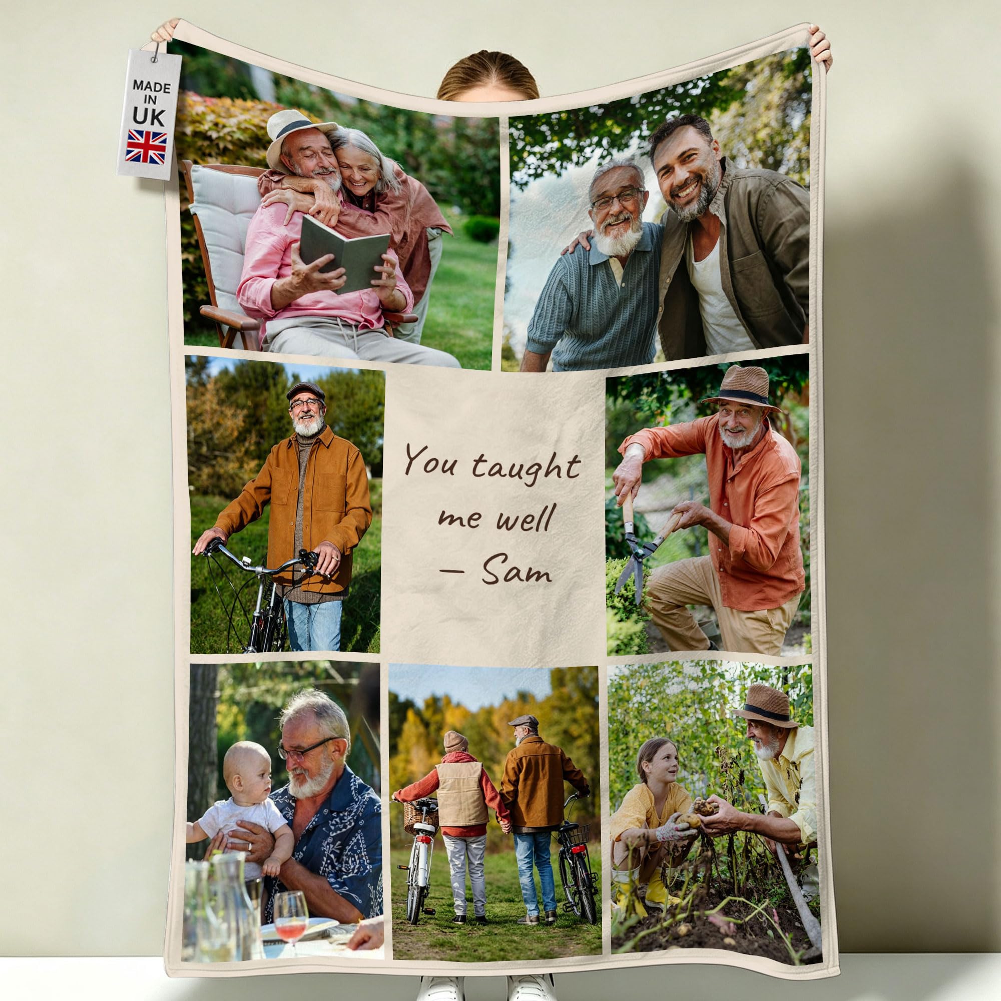HavenVelvo Personalised Dad Blanket with 7 Photos, Custom Picture Throw, Sentimental UK, Soft Fleece, Multiple Sizes