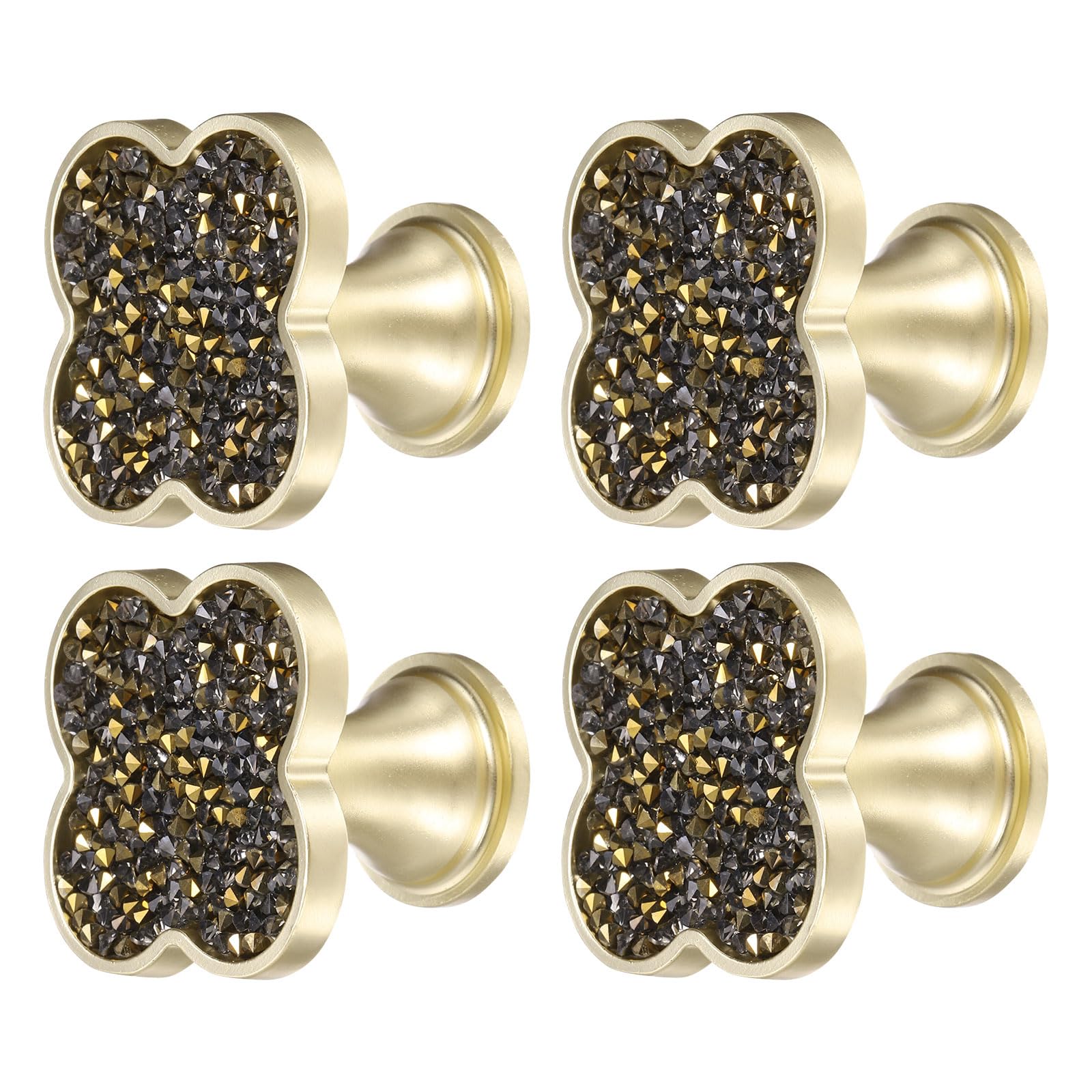 sourcing map 4Pcs Drawer Knobs, Zinc Alloy Decorative Four-Leaf Pull Handles with Screws for Furniture Dresser Wardrobe Cupboard, Crystal Gold