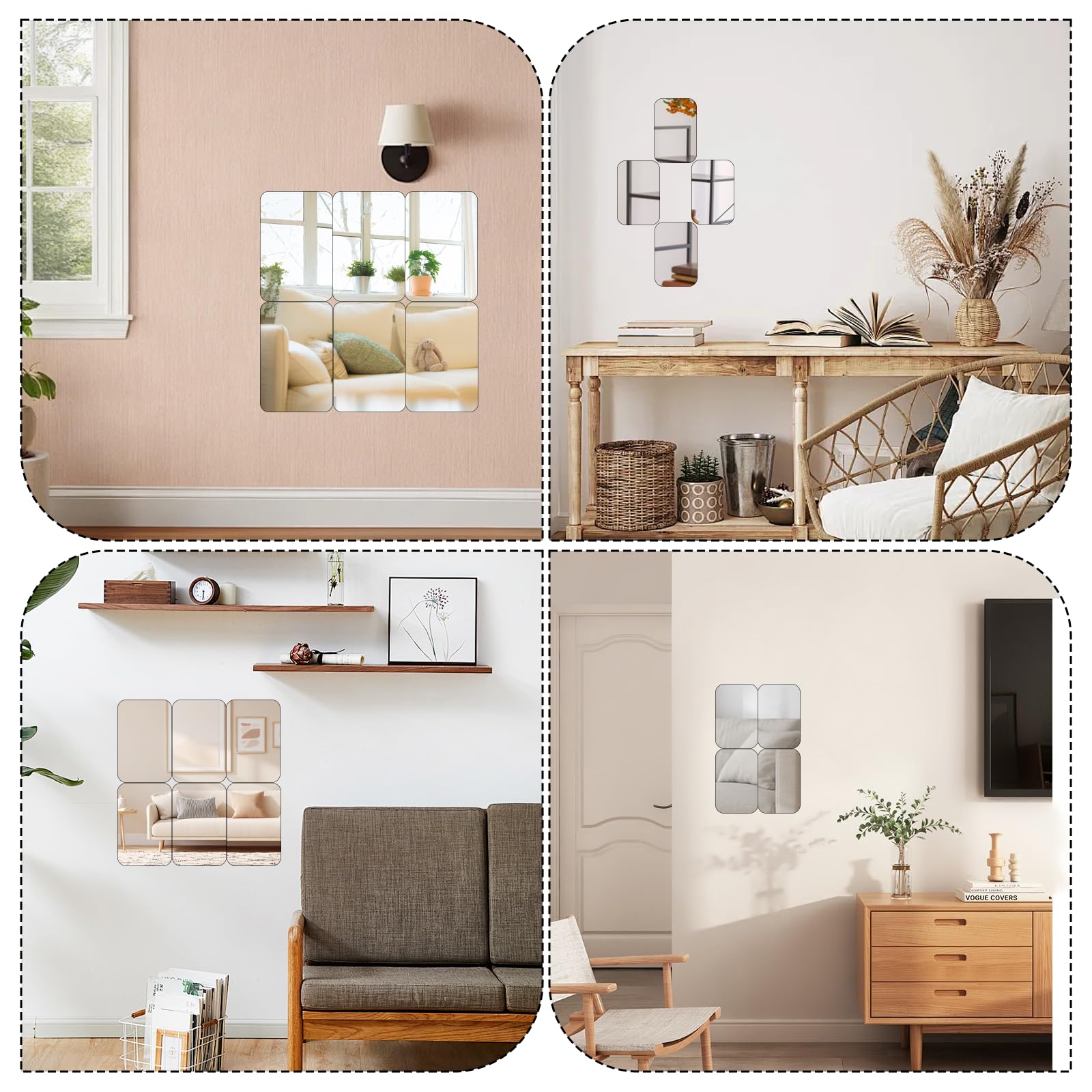 10 Pcs Rectangular Wall Mirrors Shatter Proof Plastic Mirror 4 x 6 Inch Acrylic Mirror Tiles for Wall Decor Round Corners Rectangular Mirrors Tiles for Bathroom Home Art Craft