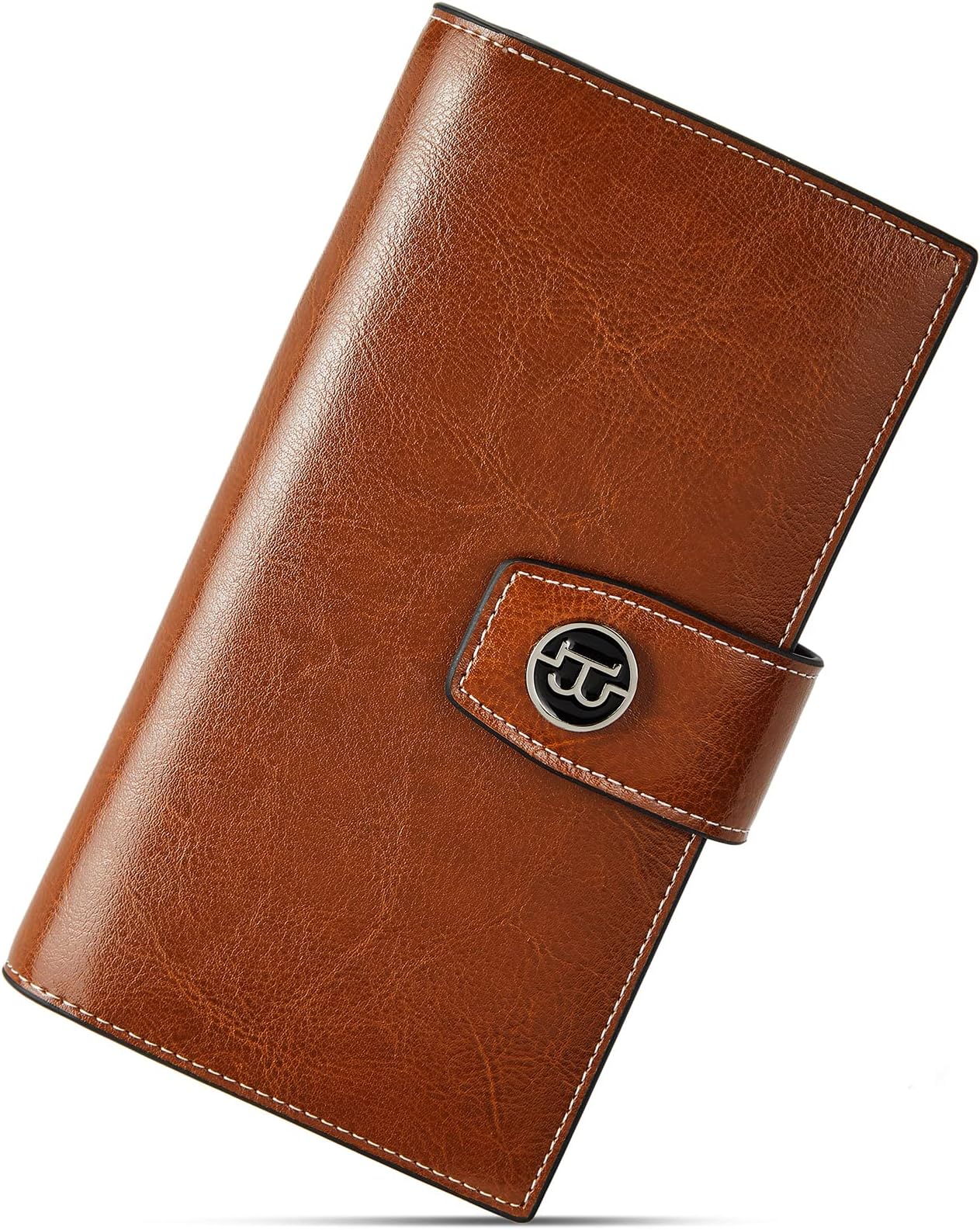 Womens Leather Wallets RFID Blocking Large Capacity Credit Card Holder Phone Clutch Brown