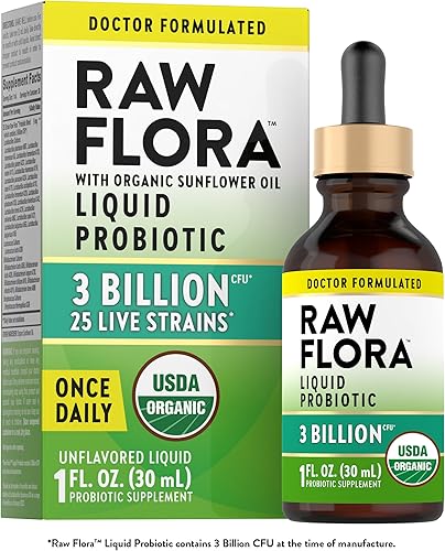 Nature's Truth Raw Flora USDA Probiótico líquido orgánico Formulado por médicos 25 mil millones de cepas vivas Suplemento vegano y sin gluten