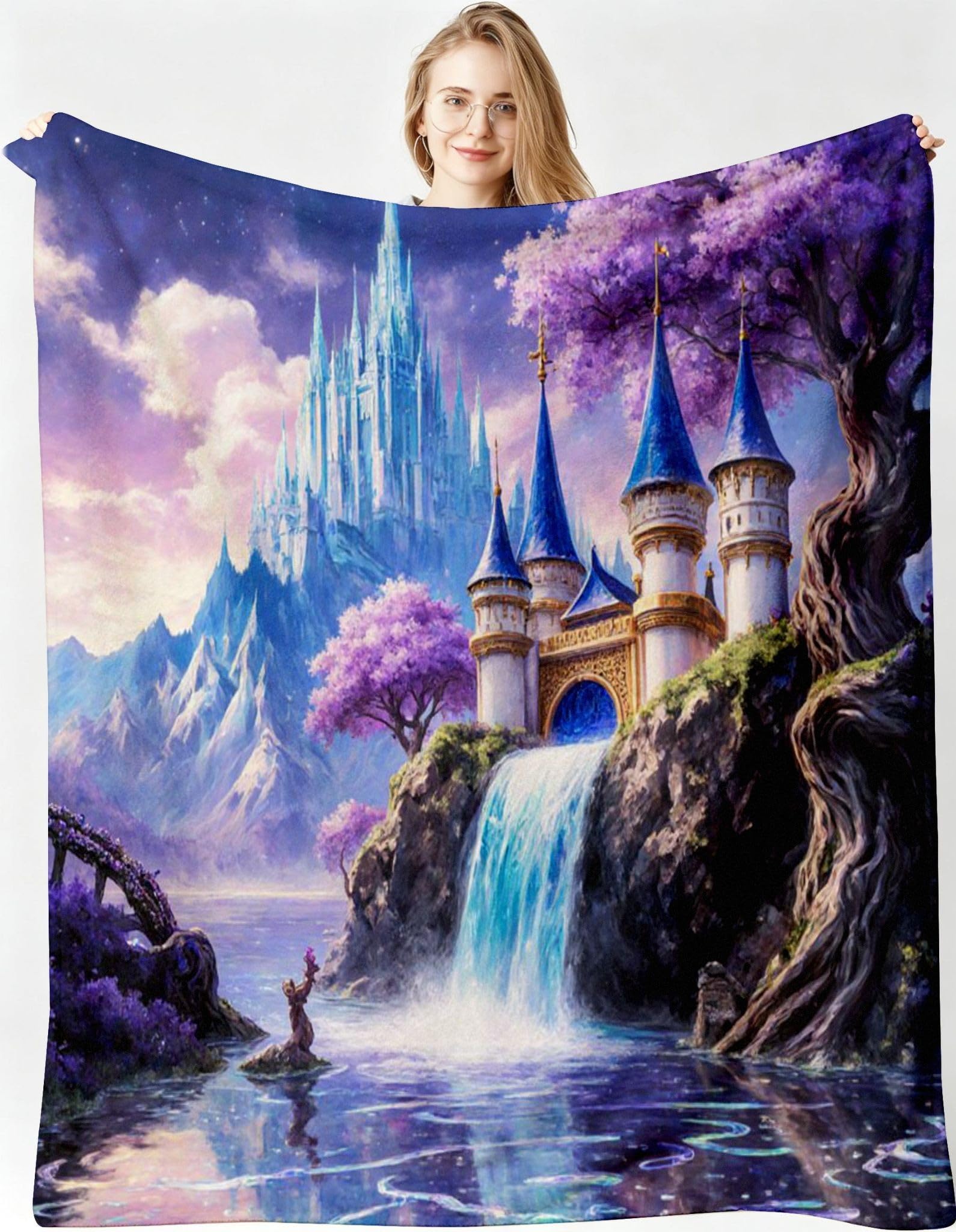 Manta Franela Sherpa 3D Castillo Morado 240x260 para Cama 180-A235