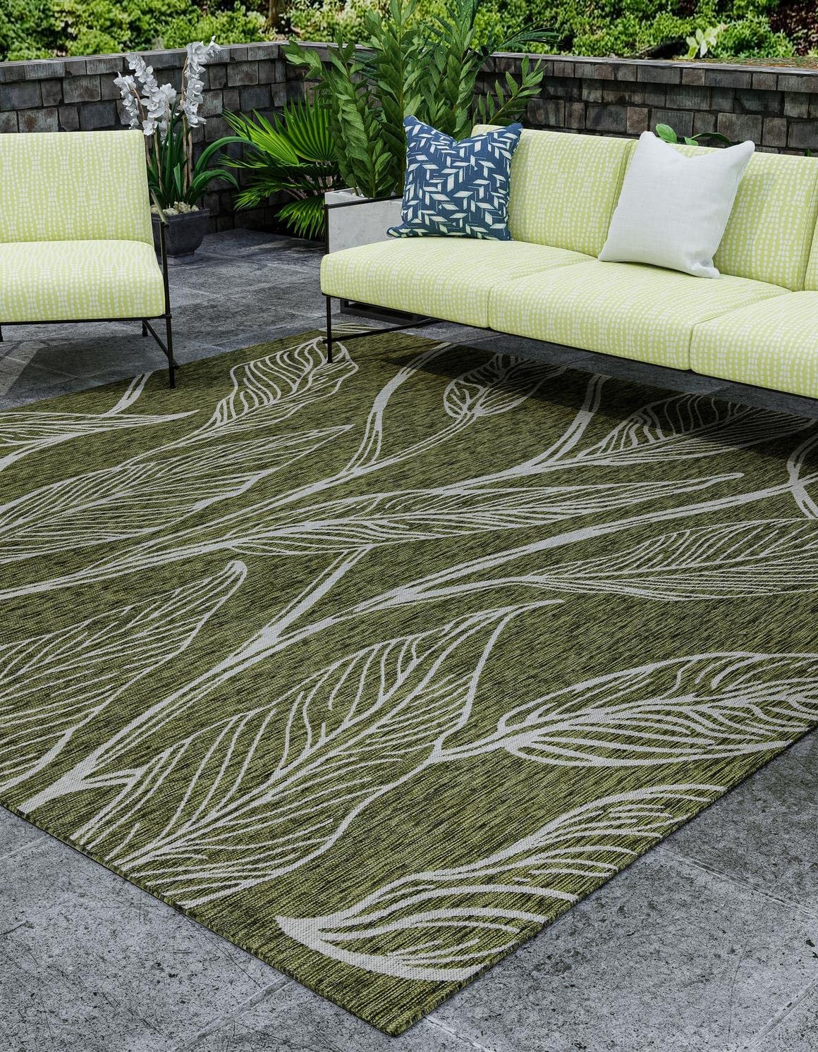 Unique Loom Outdoor Botanical Collection Area Rug - Leaf (Green/Ivory)