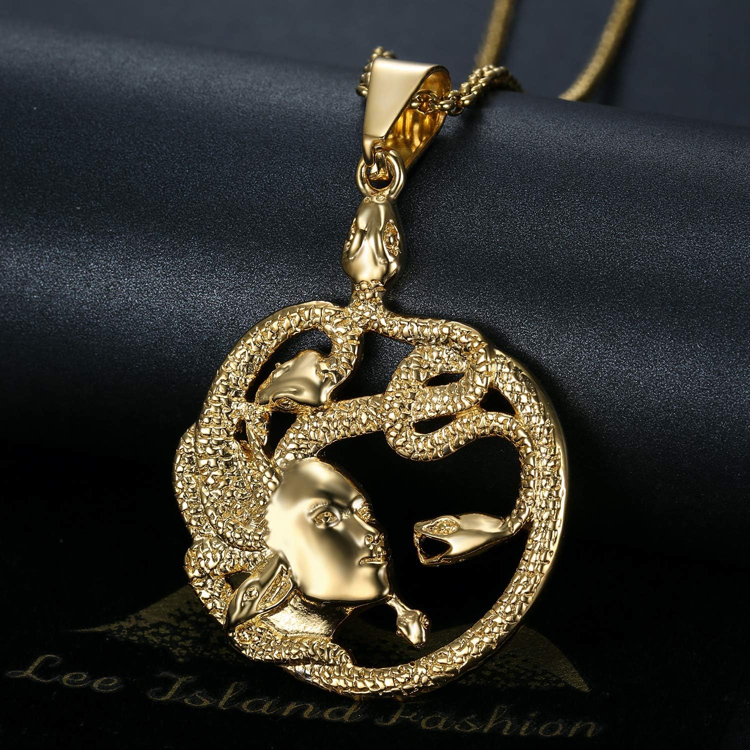 18K Gold Plated Medusa Gorgon Snake Head Pendant Medallion Stainless Steel Necklace for Women, Ancient Greek Jewelry Gift with 20 Inch Chain - Image 2