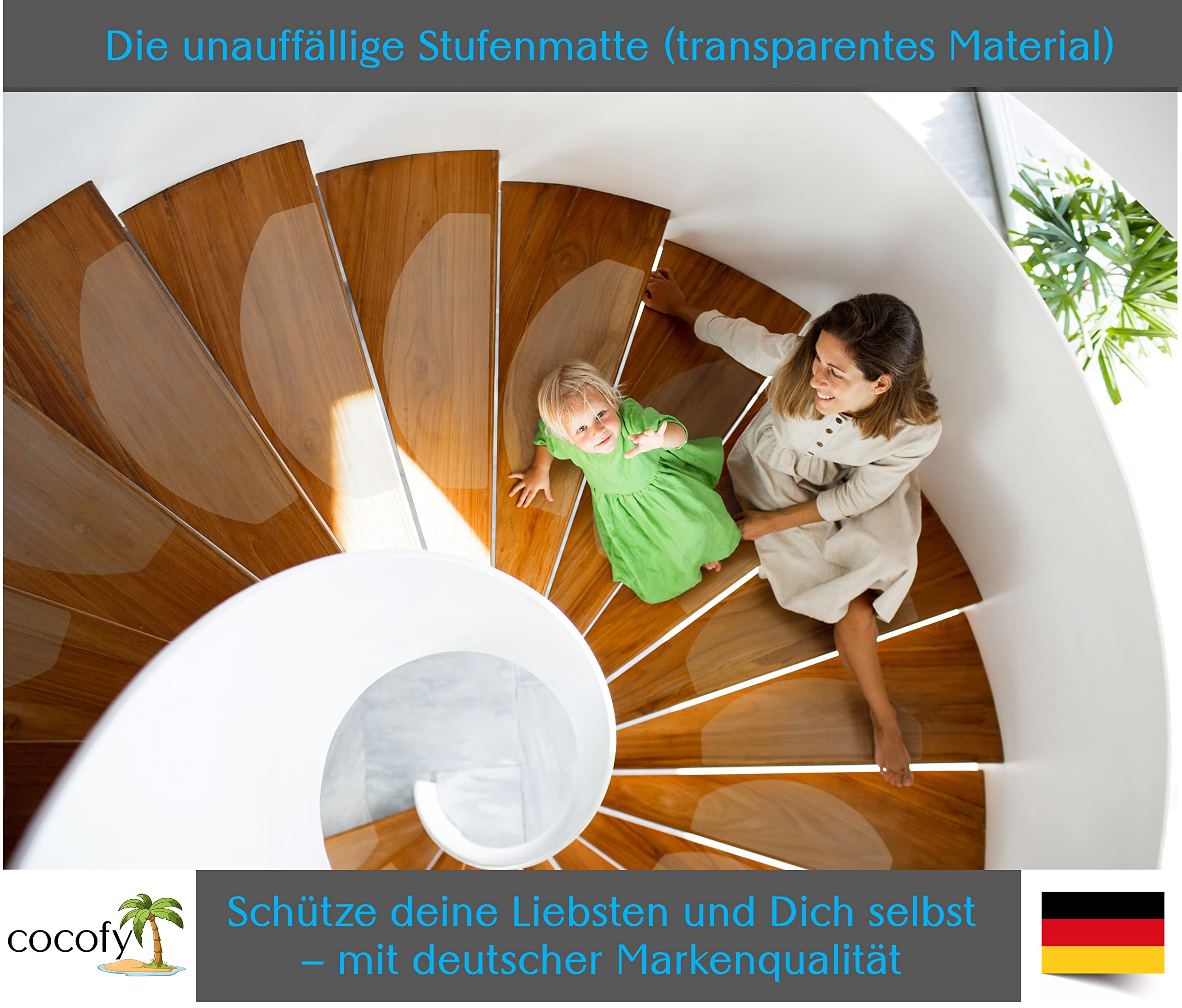 Stufenmatten Sticker innen transparent 16x XXL (65x25 cm), Treppen Rutschschutz Antirutsch Treppenstufen Aufkleber Matten modern sockenfreundlich Stufenmatten Set mit Montagewerkzeug