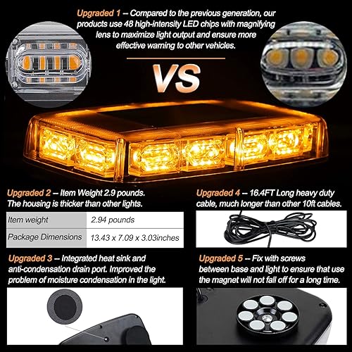 Miniatura 15 de ASPL 48LED - Luz estroboscópica para techo, alta visibilidad, advertencia de seguridad de emergencia, barra de luz estroboscópica LED con base Blanco