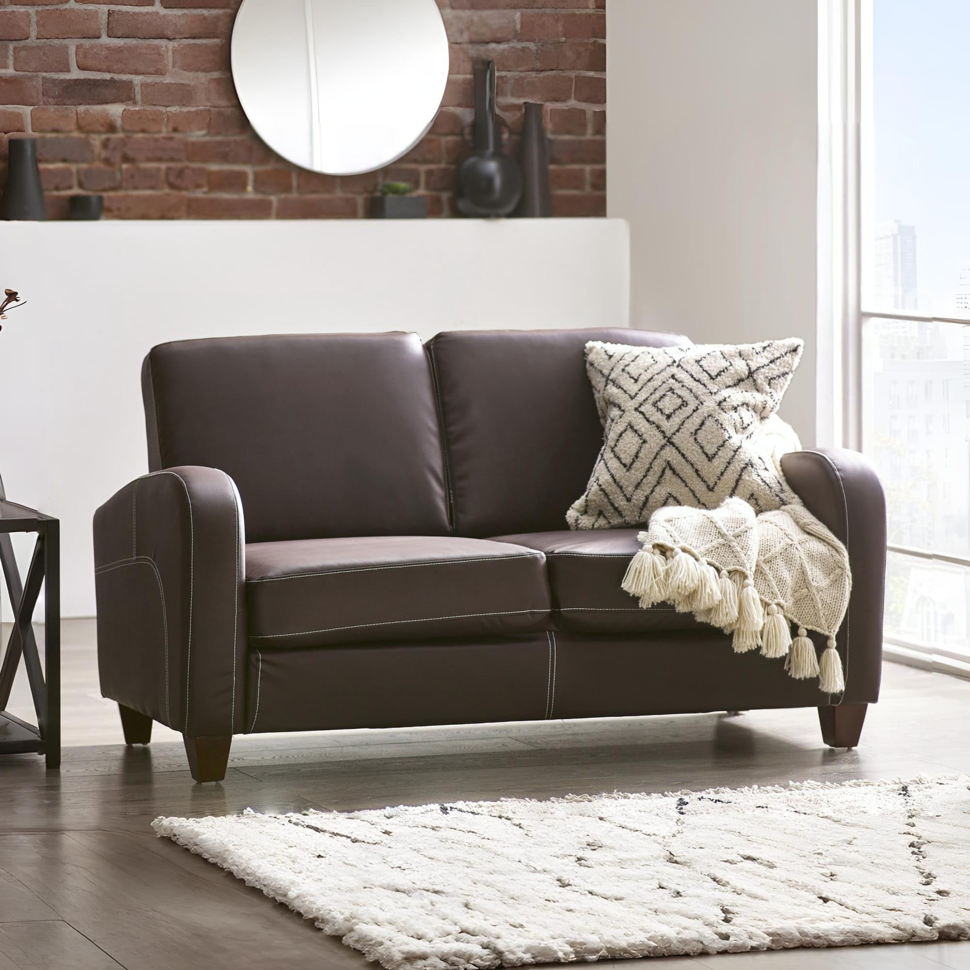Julian Bowen Vivo 2 Seater Sofa - Brown Couch in Faux Leather with Brown Legs, Loveseat Settee for Living Room, Compact for Small Spaces & Living Rooms - W147 x D79.5cm