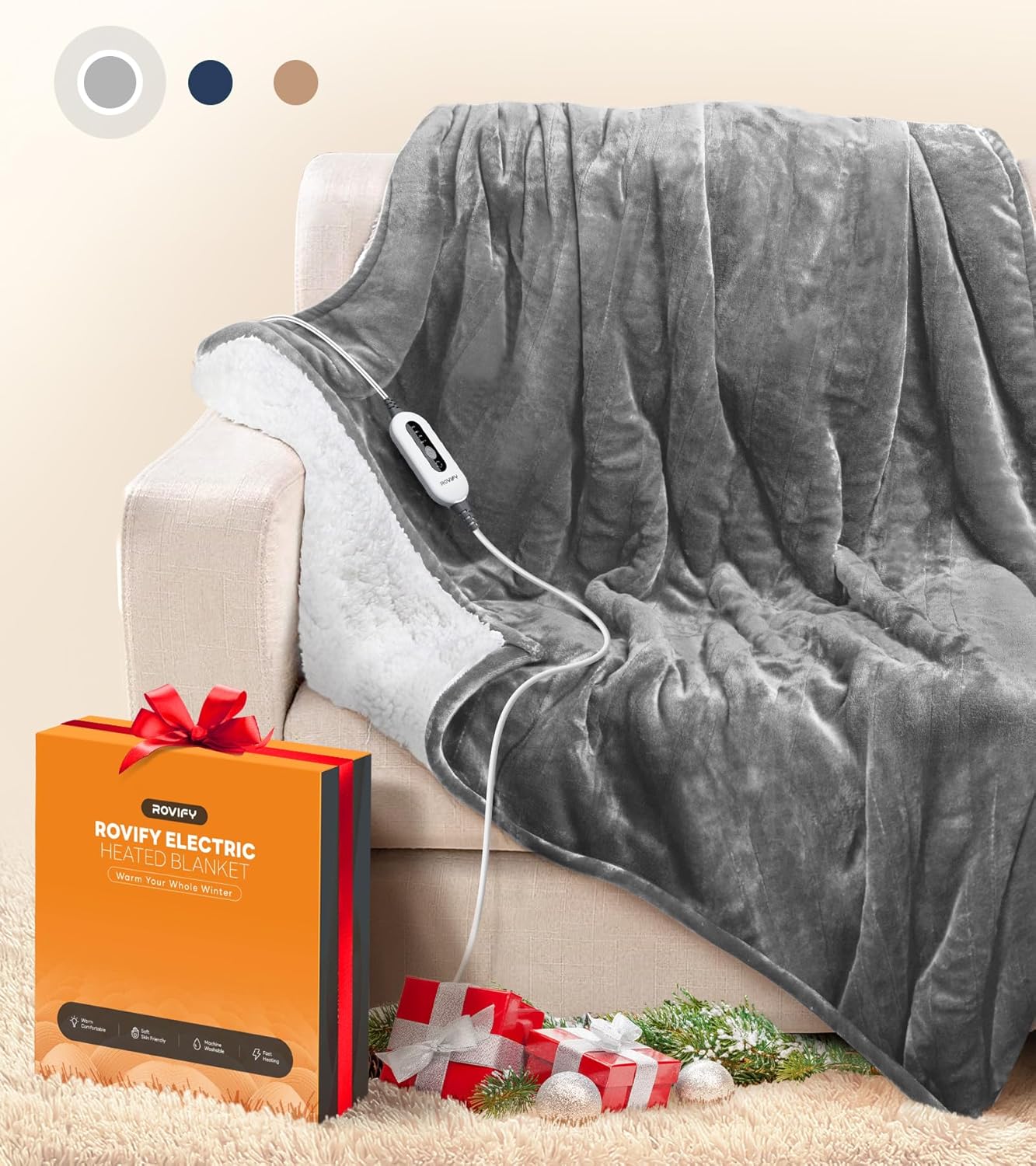 2X Warmth Heated Blanket w/Lager Dense Area, Ultra Soft Safe Electric Blanket Throw