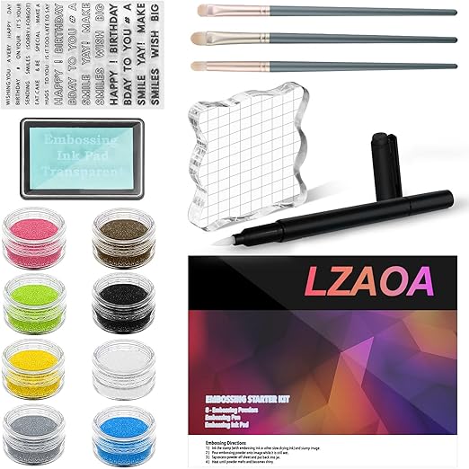 Embossing Kit with Embossing Powders, Embossing Ink,Clear