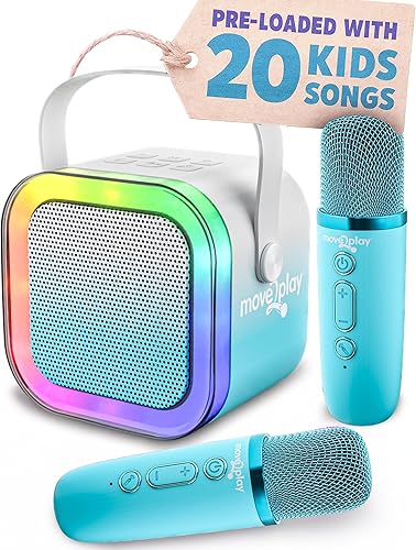 Miniatura 8 de Move2Play, Mini máquina de karaoke para niños | Más de 20 canciones integradas | Altavoz Bluetooth con micrófonos | Efectos de voz | Juguete musical