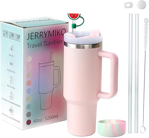 Simpl Moder - Vaso de 40 onzas con asa y tapa con pajilla, vasos aislados al vacío de doble pared sellados al vacío, taza de viaje para bebidas