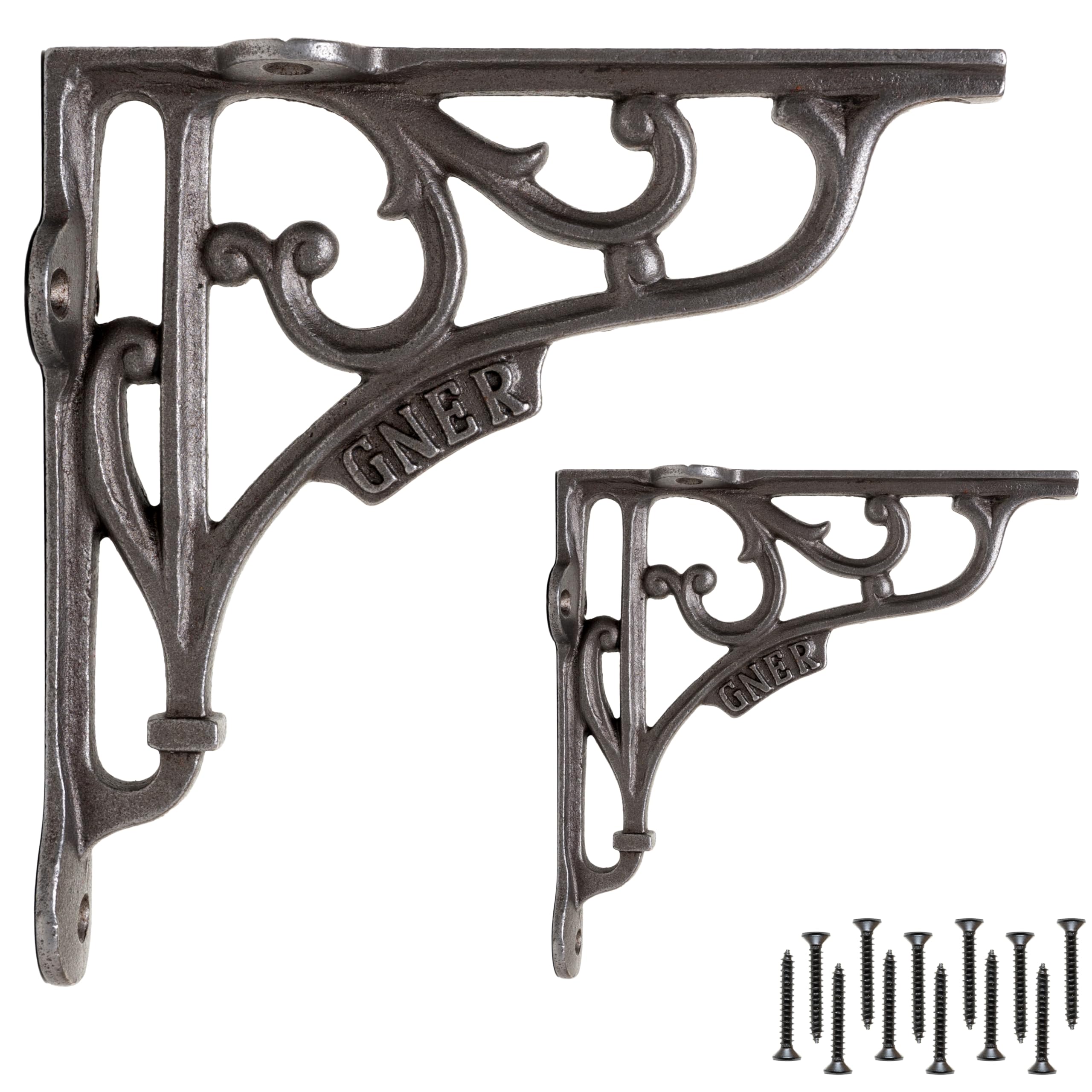 Eduwurxs Antique Iron Finish Industrial Cast Iron Shelf Brackets 6X6” | Heavy Duty Wall Brackets For Shelves (Pack Of 2) | Rustic Shelf Supports For Kitchen, Living Room & More (Gner)