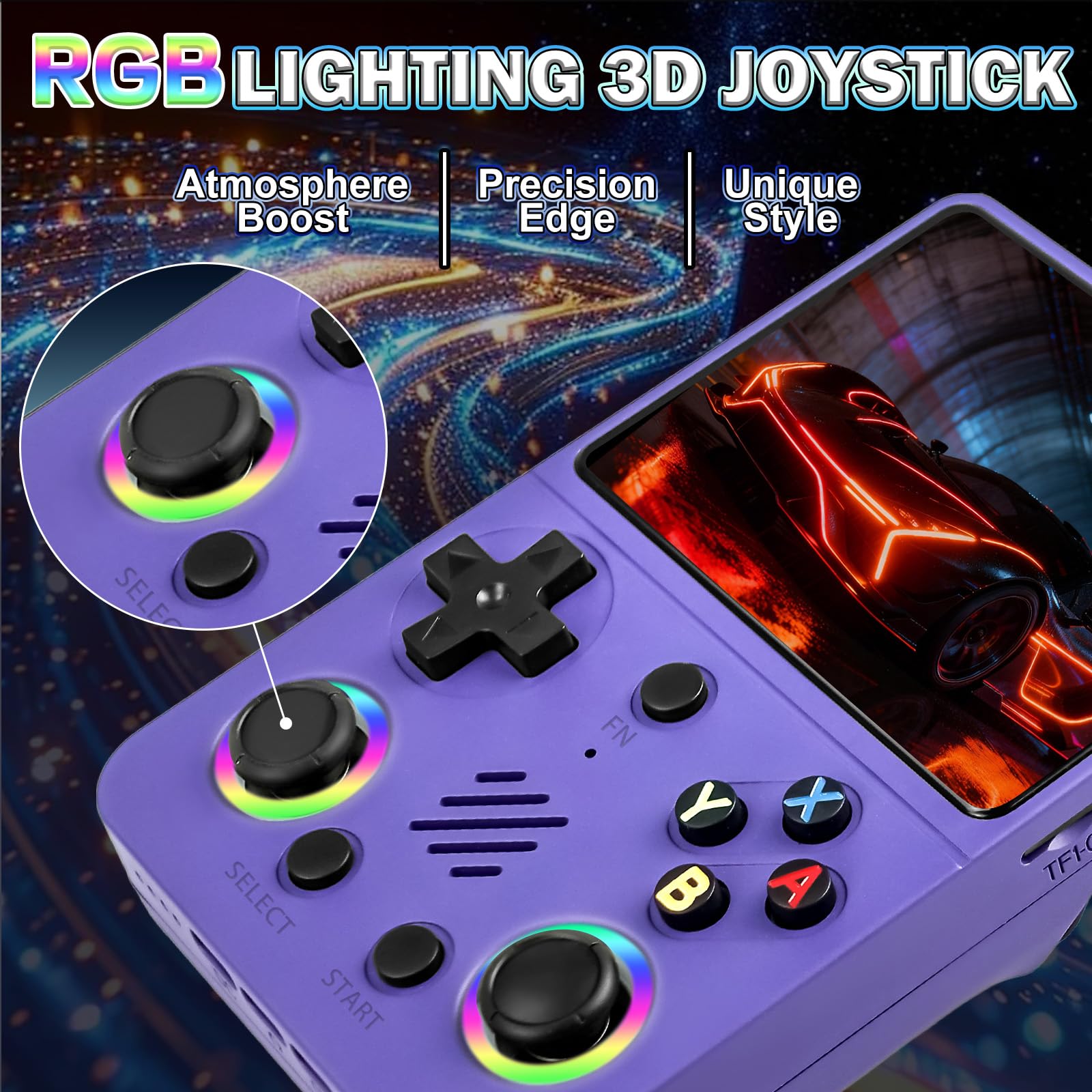 Forlarme RG36PRO Retro Video Game Console-Support 30000+ Classic Games,3.5"IPS Screen,Open Source System,64G TF card,3000mAh Battery,Portable Console for Teen or Partner - Gift for Christmas - Purple