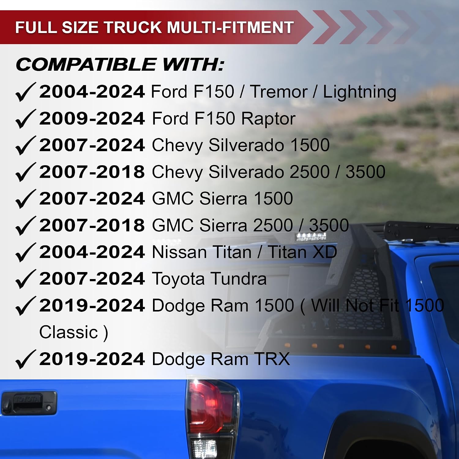 Armordillo CRZ Roll Bar Chase Rack For 1/2 Ton Full Size Trucks|2x LED Light Lamps|04-24 F150 F-150|07-18 Silverado Sierra 1500|07-24 Tundra|04-24 Titan|19-24 Ram 1500|CR-Z Mesh 8714256 Textured Black