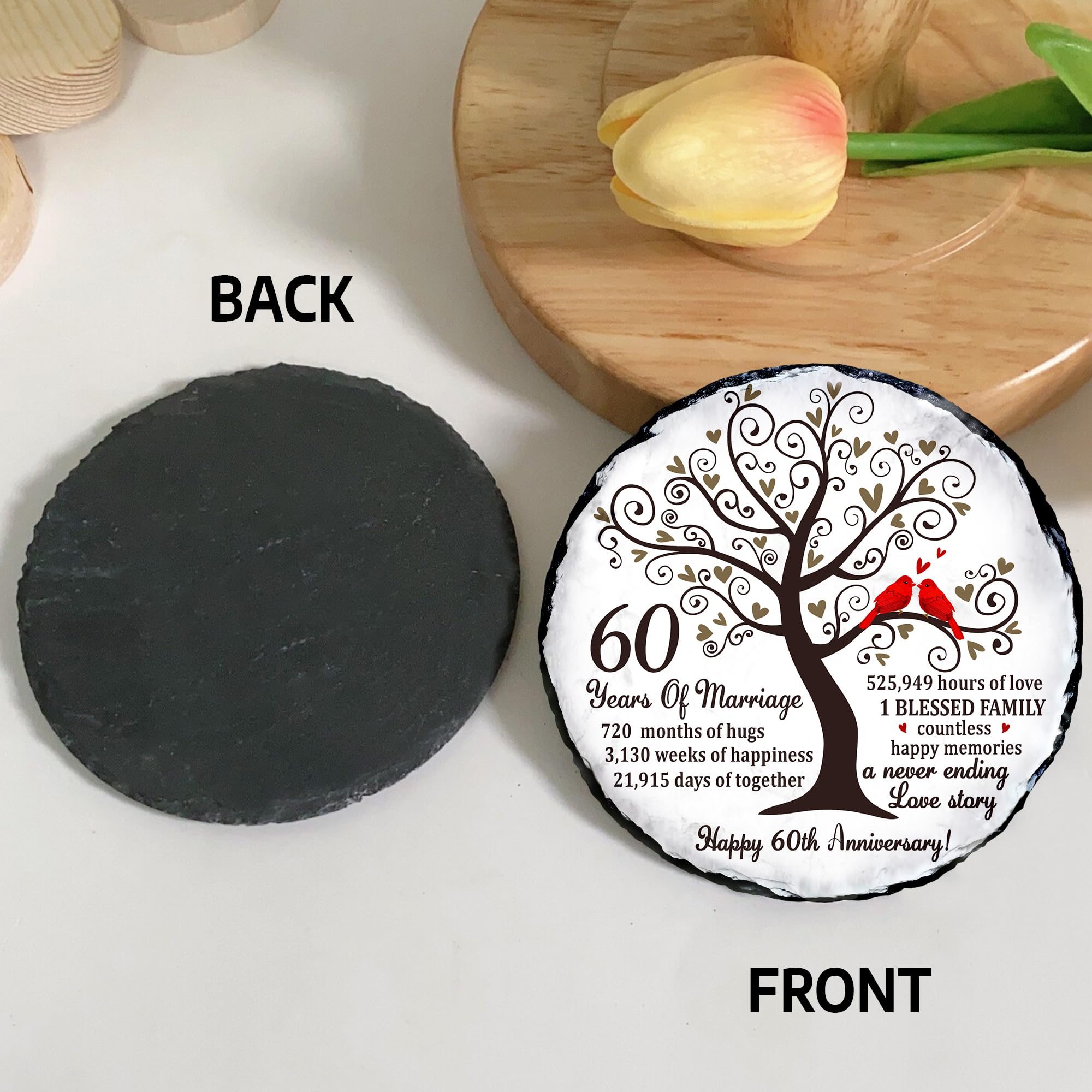 60th Diamond Wedding Anniversary Slate - 60th Wedding Gifts for Parents Grandparents - 60th Anniversary Decorations Gift Ideas - 60 Years of Marriage Plaque, 5.9 inches Plate Keepsake