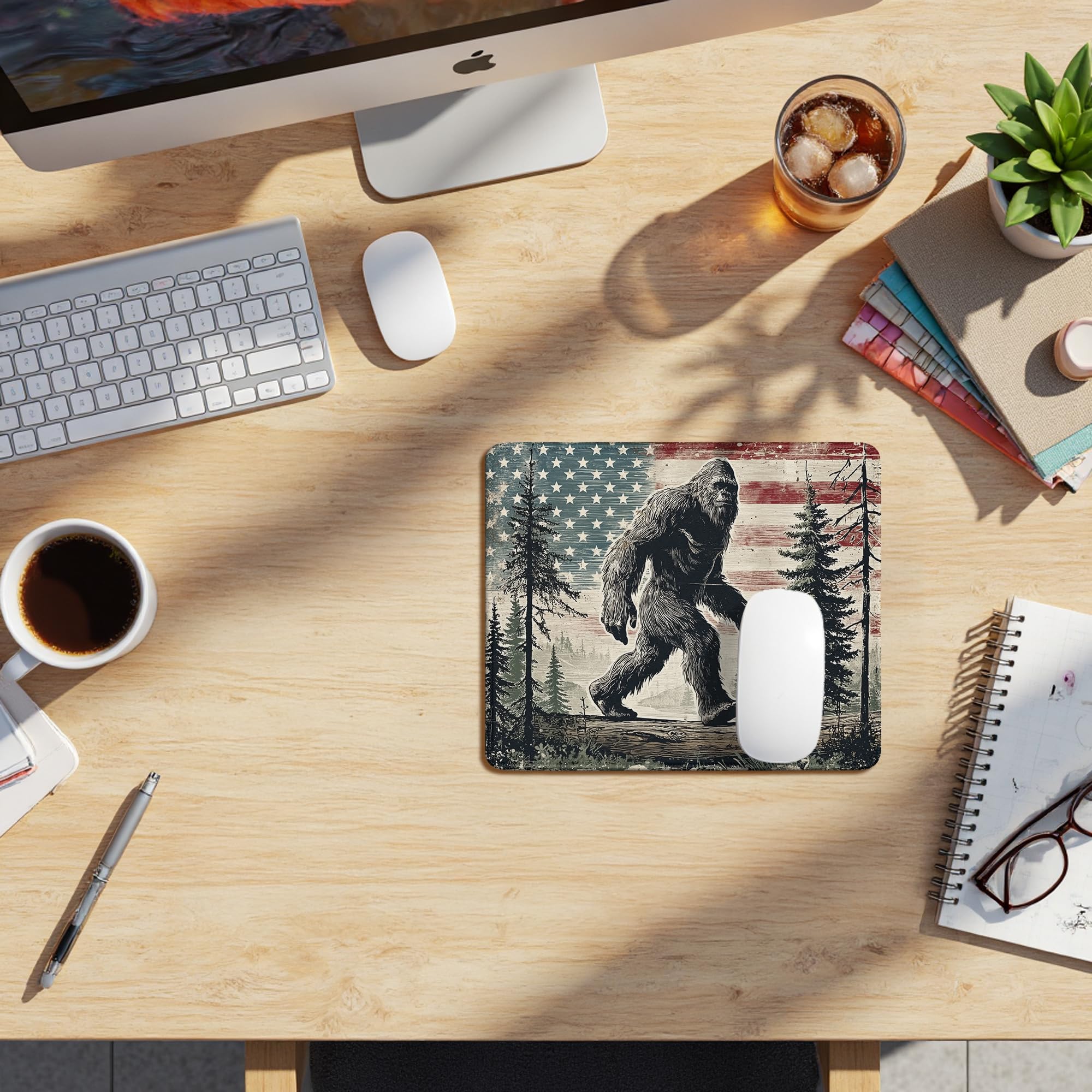 Patriotic Sasquatch Mouse Pad - American Flag Bigfoot -3 Patriotic Sasquatch Mouse Pad - American Flag Bigfoot -3