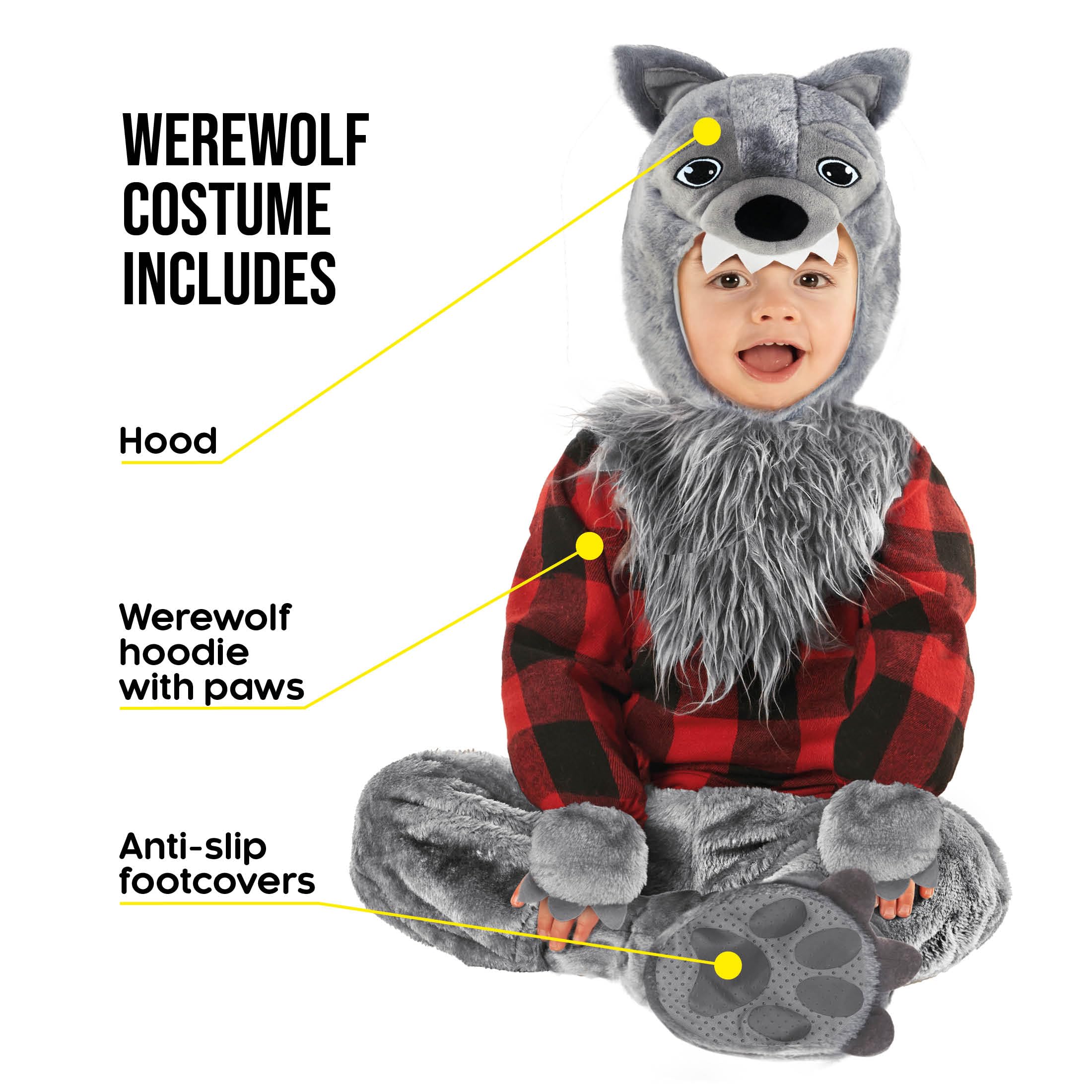 Morph Halloween Kostüm Werwolf, Wolfskostüm Kinder, Kinderkostüm Wolf, Werwolf Kostüm Kinder Jungen, Halloween Werwolf Kostüm - in 4 Größen (0-12 Monate, 1-2 Jahre, 2-3 Jahre, S)