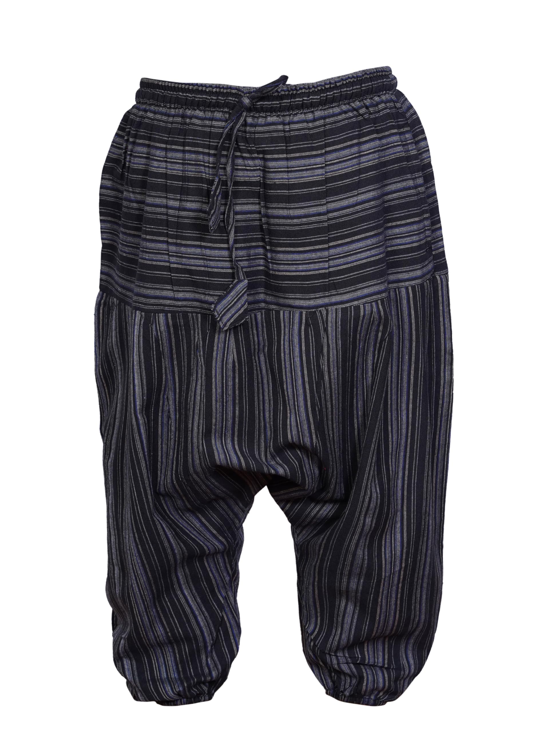 SHOPOHOLIC FASHION Children's Boho Cotton Loose Harem Pants High Rise Drawstring Hippie Striped Drop Crotch Comfy Pants (S,Black)