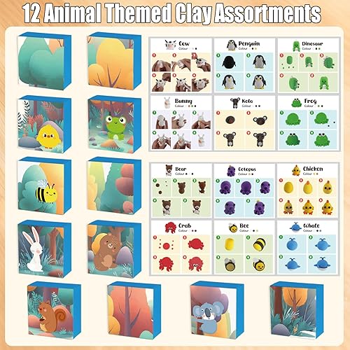 Miniatura 9 de Arcilla de modelado de secado al aire de Navidad para niños, kit de arcilla polimérica súper ligero y suave, juego de manualidades de animales de