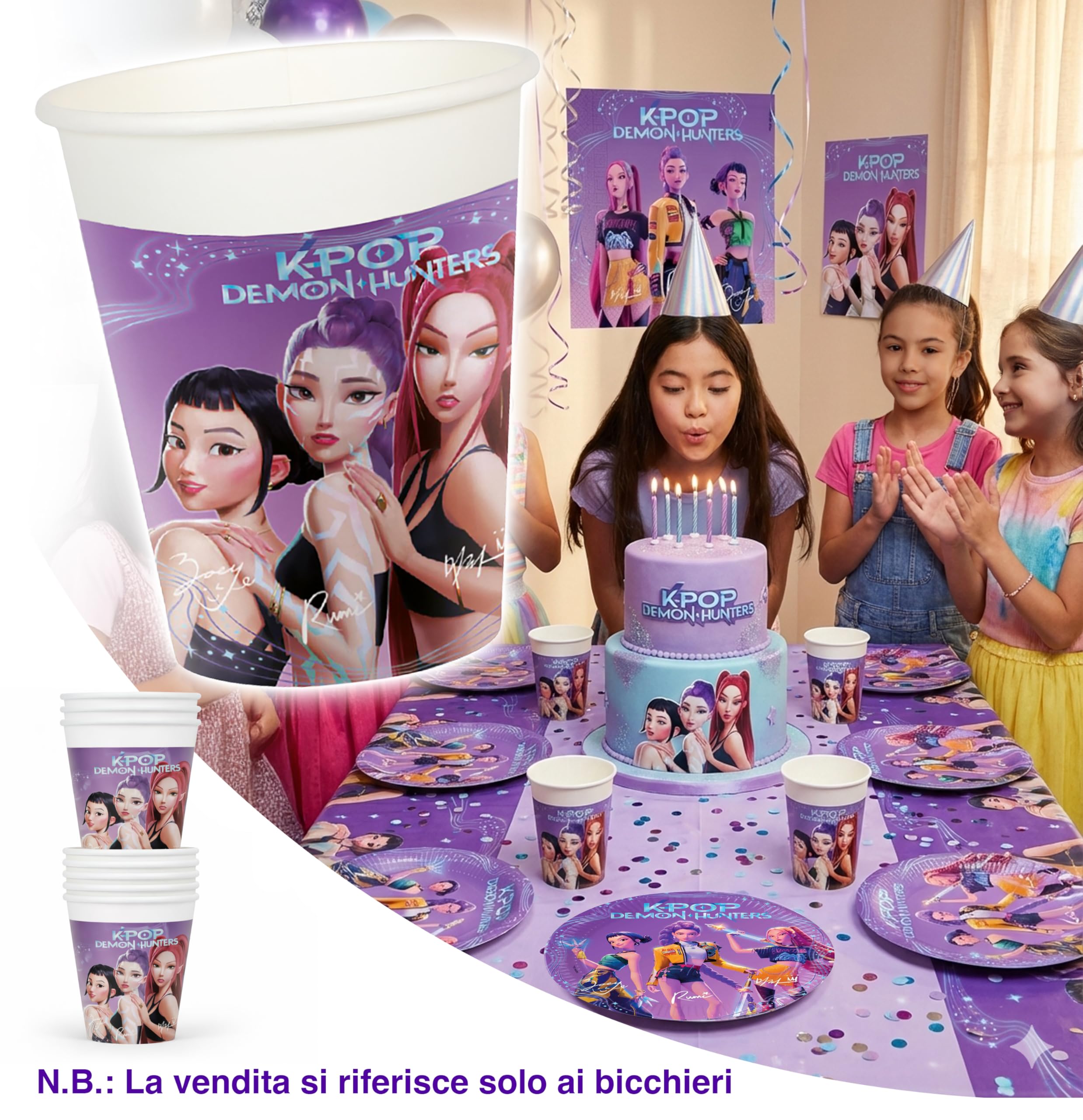8 vasos K-pop Demon Hunters de papel, 200 ml, decoración de fiesta de cumpleaños, bebidas, mesa, para niños — view 3