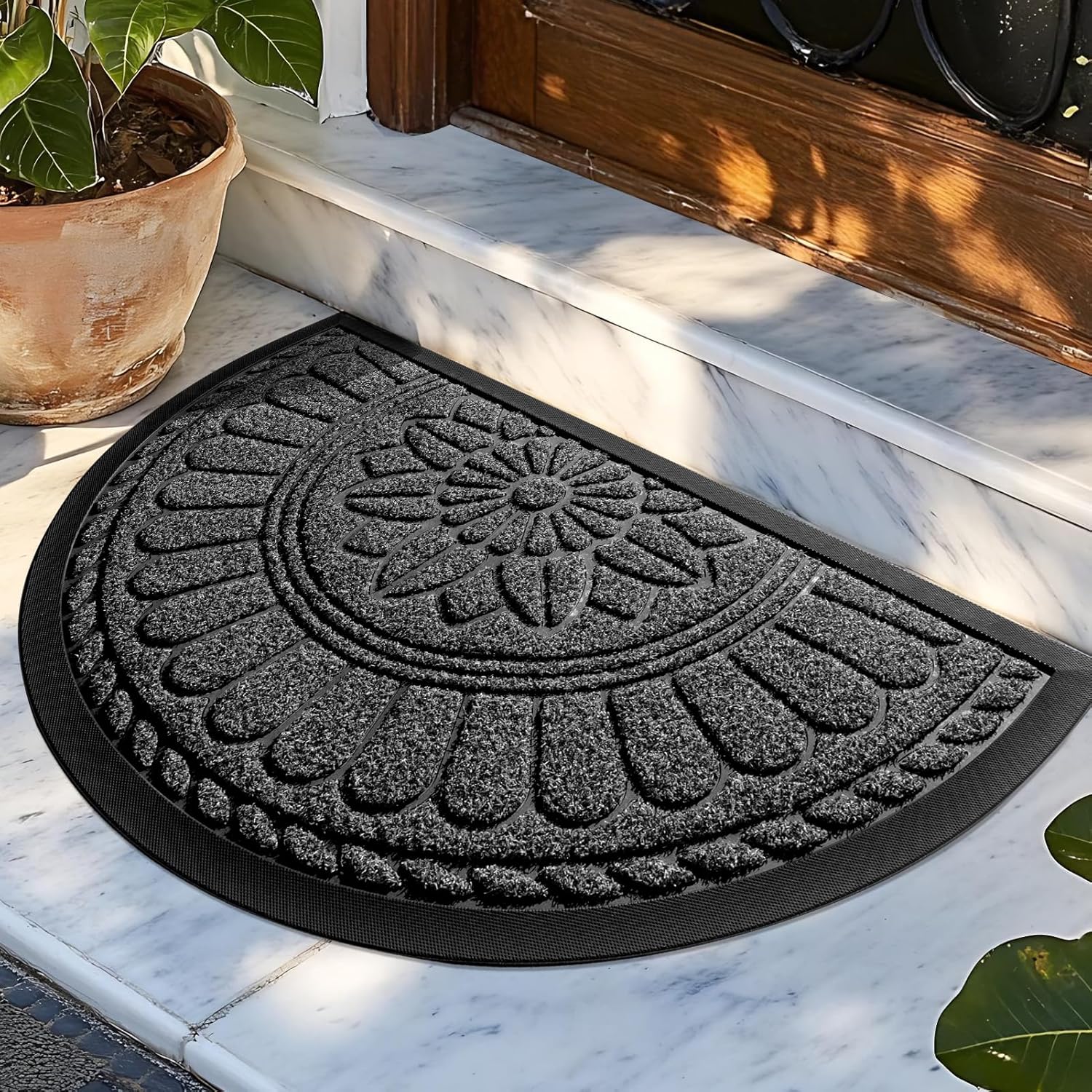 Mibao Front Door Mat Indoor Outdoor Entrance, Semicircular Entrance Mat, Half Round Waterproo Non-Slip Durable Rubber Door Mats, Low Profile Heavy Duty Doormat for Garage, Patio, 30" x 18", Grey 1'6" x 2'6" (Semicircular) Grey